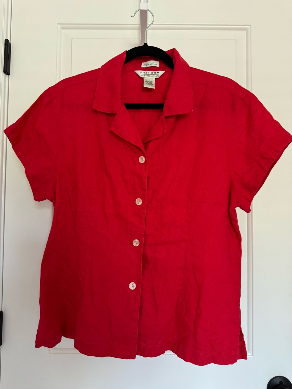 VTG Uniform John Paul Richard 100% Pure Red Linen Top L